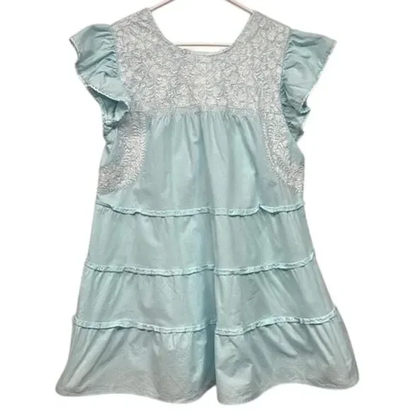 Chic Light Blue Ruffle Midi Dress - Picture 1 of 9